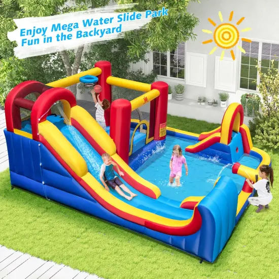 7 in 1 Outdoor Inflatable Bounce House with Water Slides and Splash Pools with 750W Blower {1}