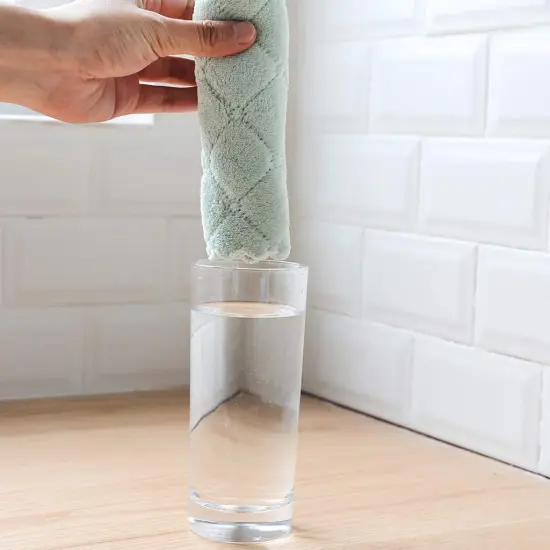 12 Pack Kitchen Cloth Dish Towels, Premium Dishcloths, Super Absorbent Coral Velvet Dishtowels, Nonstick Oil Washable Fast Drying (Green-Grey) {5}