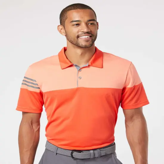 Adidas&reg; Heathered 3-Stripes Colorblocked Polo Grey three {7}