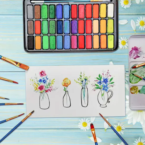 36 Vibrant Watercolor Paints with Paper and Brushes in Travel Case {3}