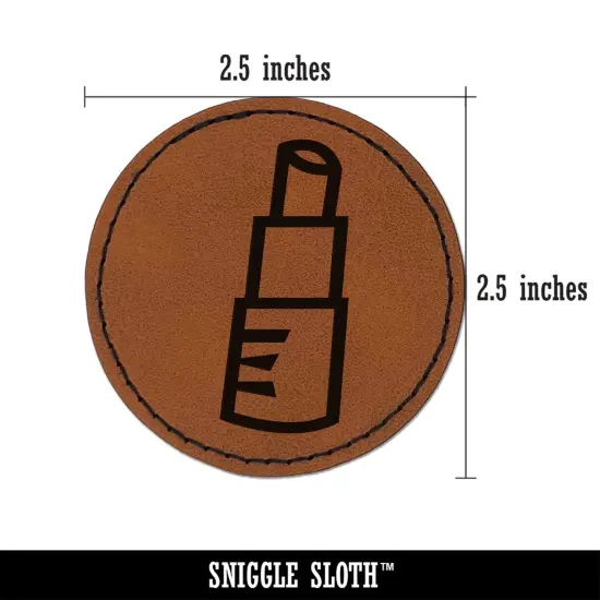 Lipstick Gloss Makeup Doodle Round Iron-On Engraved Faux Leather Patch Applique - 2.5" Brown {2}