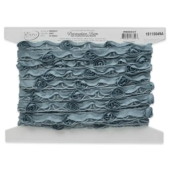 10 yards of Ribbon Rosette w / Small Rosebud Trim | 10 yard cut Gray {3}