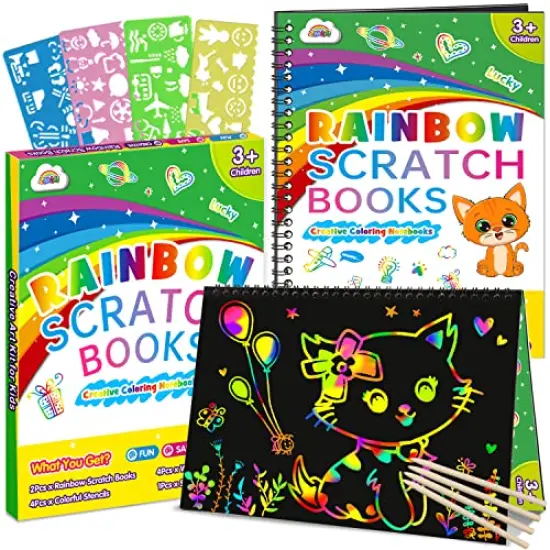 2 Pack Rainbow Scratch Art Set for Kids Drawing Coloring Craft Black Magic Art Supplies Kits for Girls Boys Birthday Party Favor Halloween Craft Toys {2}