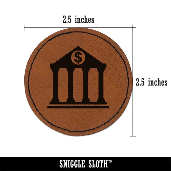 Bank Finance Money Icon Round Iron-On Engraved Faux Leather Patch Applique - 2.5" Brown {2}