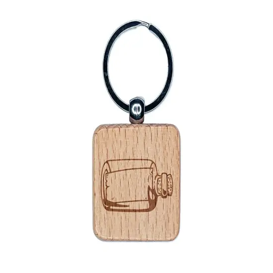 Blank Message in a Bottle Engraved Wood Square Keychain Tag Charm {1}