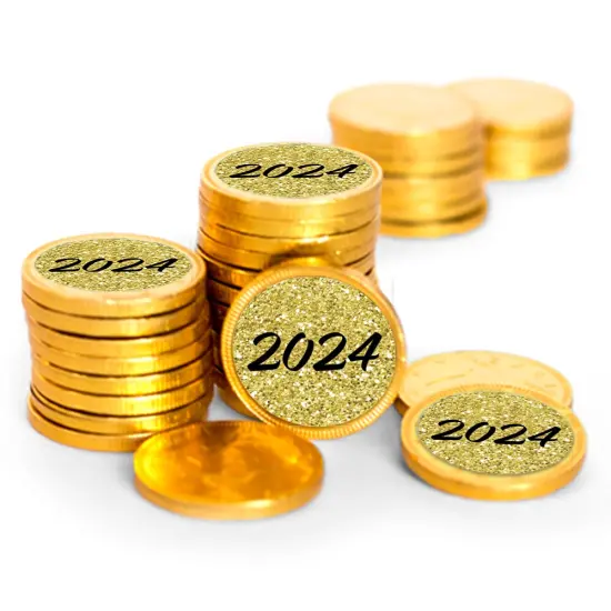 84 Pcs New Year's Eve 2024 Candy Party Favors Chocolate Coins with Gold Foil {1}