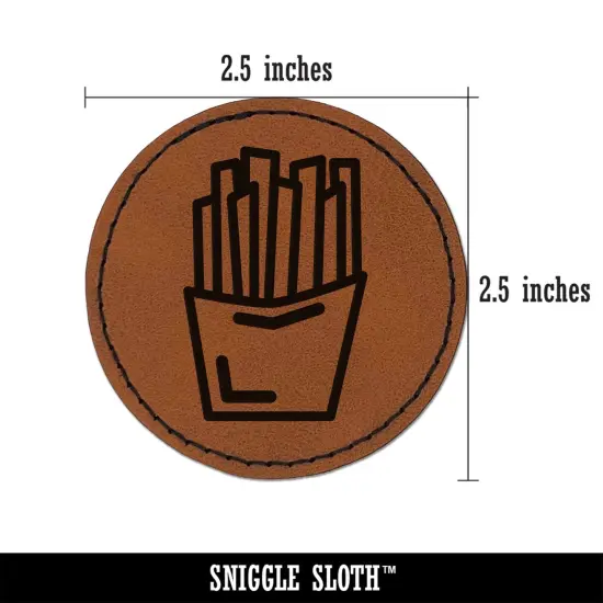 French Fries Snack Doodle Round Iron-On Engraved Faux Leather Patch Applique - 2.5" Brown {3}