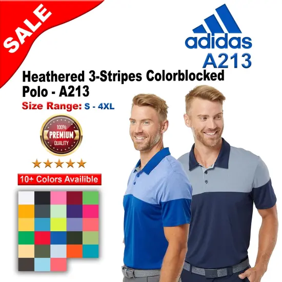 Adidas&reg; Heathered 3-Stripes Colorblocked Polo Grey three {2}