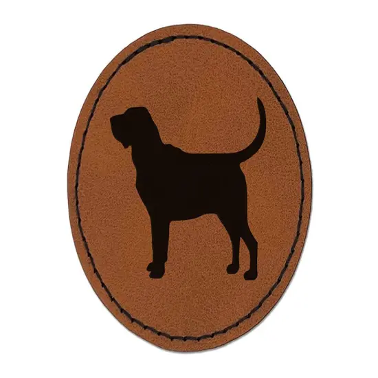 Bloodhound Dog Solid Round Iron-On Engraved Faux Leather Patch Applique - 2.5" Brown {1}