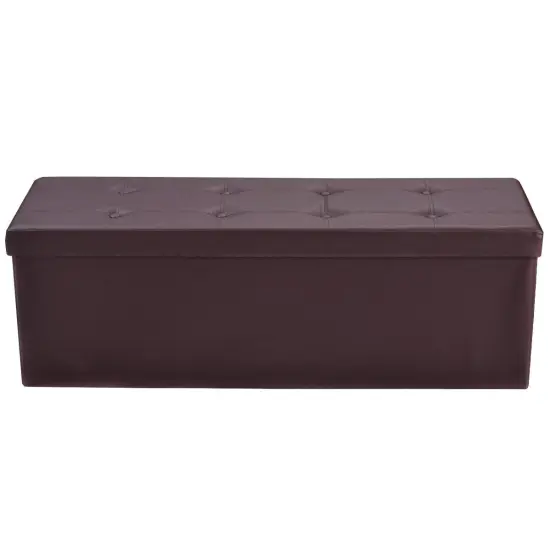 Costway 45''x15''x15'' Large Folding Storage Faux Leather Ottoman Pouffe Box Stool Brown {4}