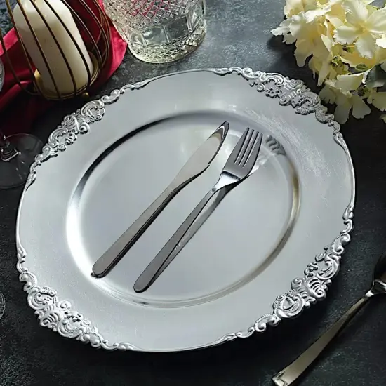 24 SILVER 13" Round with Embossed Rim Charger Plates {4}