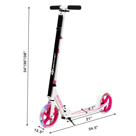 Portable Folding Sports Kick Scooter with LED Wheels Pink {5}