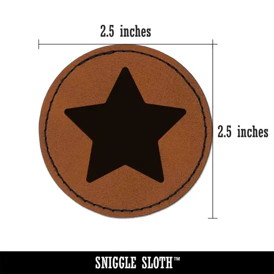 Star Shape Excellent Round Iron-On Engraved Faux Leather Patch Applique - 2.5" Brown {3}