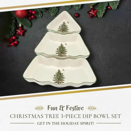 Spode Christmas Tree 3 Piece Tree Dip Bowl Set {4}