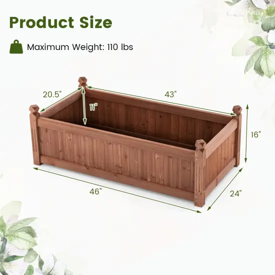 46 X 24 X 16 Inch Rectangular Planter Box With Drainage Holes For Backyard Garden Lawn-Brown {5}