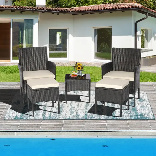 5 Pieces Outdoor Wicker Sofa Set with Coffee Table and 2 Ottomans {2}
