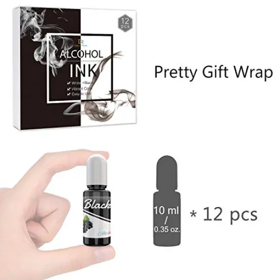 White & Black Alcohol Ink Set - 4 Ounce White and Black Alcohol-Based Inks for Resin Petri Dish Making, Epoxy Resin Painting, Yupo Paper - Alcohol Paint Color Dye for Resin Art, Tumbler - 60ml Each {2}