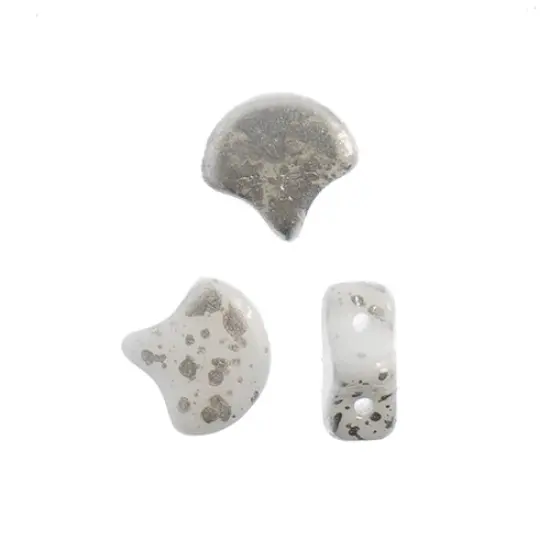 John Bead Czech Glass Splash Ginko Beads, 50g Chalk Silver {2}