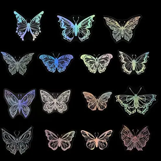 45 Pieces Holographic Glitter Butterfly Stickers, Vintage Butterfly Waterproof Transparent Decorative Decals, PET Adhesive Sticker Label for Scrapbooking Bullet Journal Daily Planner Water Bottles Laptops {3}