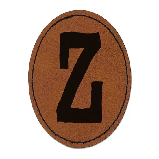 Letter Z Uppercase Cute Typewriter Font Round Iron-On Engraved Faux Leather Patch Applique - 2.5" Brown {1}