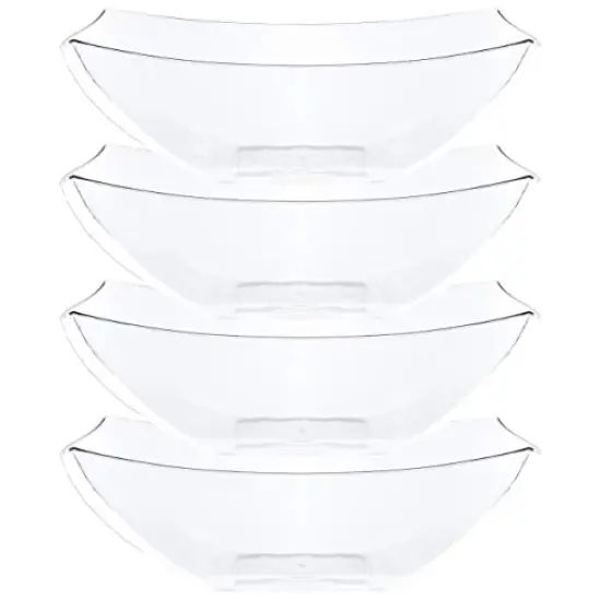 4 Pieces Disposable 128 ounce Square Serving Bowls, Party Snack or Salad Bowl, Extra Large Plastic Crystal Clear {2}
