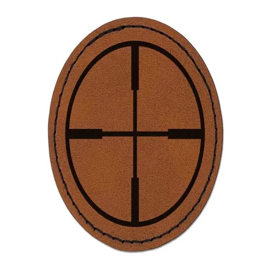 Crosshair Target Round Iron-On Engraved Faux Leather Patch Applique - 2.5" Brown {1}