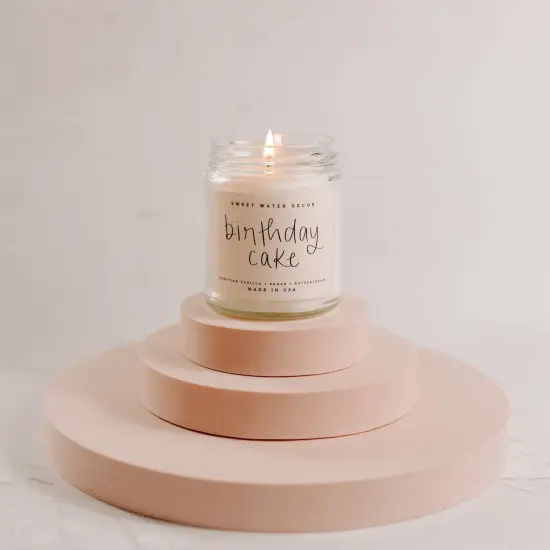 Birthday Cake Candle, Tahitian Vanilla, Powdered Sugar, and Buttered Rum Scented Soy Wax Candle for Home | 9oz Clear Jar, 40 Hour Burn Time, Made in the USA {5}