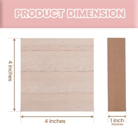 12 Pieces - 4” x 4” Wooden Blocks for Crafts - 1-Inch Thick Square MDF Blocks - Smooth Surface with Wood Grain Pattern - Highly Customizable Blank Wood Squares {6}