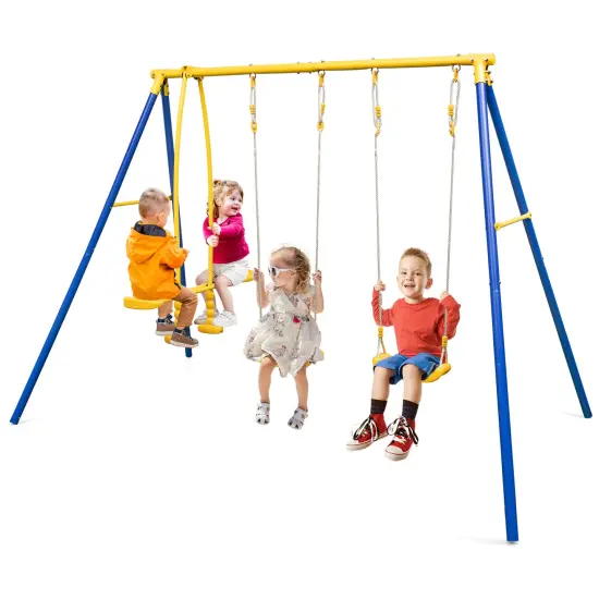 Metal Swing Set For Backyard With 2 Swing Seats And 2 Glider Seats-Blue {3}