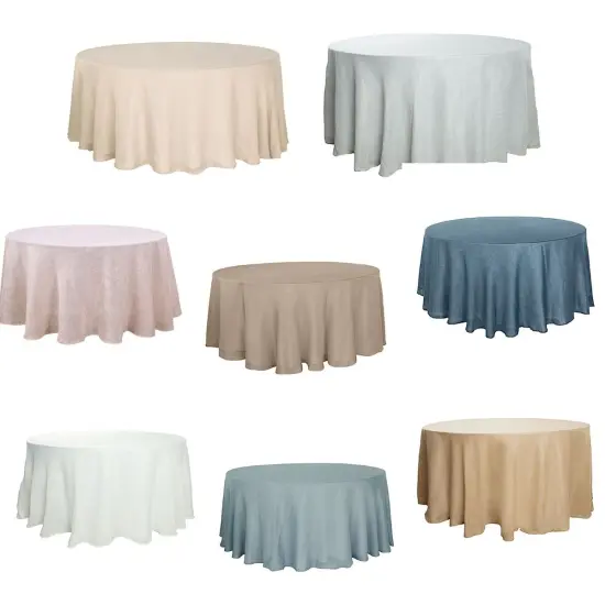 120" Round Faux Burlap Tablecloth White {5}