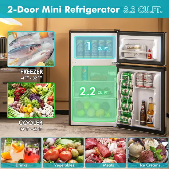 3.2 Cu. Ft Compact Mini Fridge with 5 Temperature Settings {2}