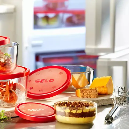 Bormioli Rocco Gelo 4 Piece Glass Round Food Storage Container Set with Red Lid {2}