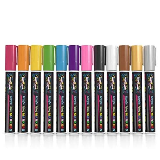 CHALKY CROWN Acrylic Paint Markers - Acrylic Paint Pens for Rock Painting, Stone, Ceramic, Glass, Wood, Canvas - Reversible Tip Paint Pens- 6mm (12 Pack) {3}