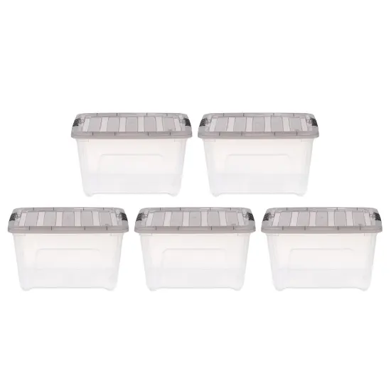 IRIS USA 5 Pack 32 Quart Stack & Pull&trade; Clear Plastic Storage Box with Buckles, Gray {1}