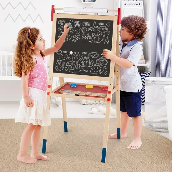 Costway All-in-One Wooden Kid's Art Easel Height Adjustable Paper Roll {5}