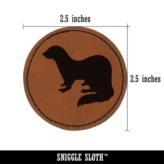 Ferret Solid Round Iron-On Engraved Faux Leather Patch Applique - 2.5" Brown {3}