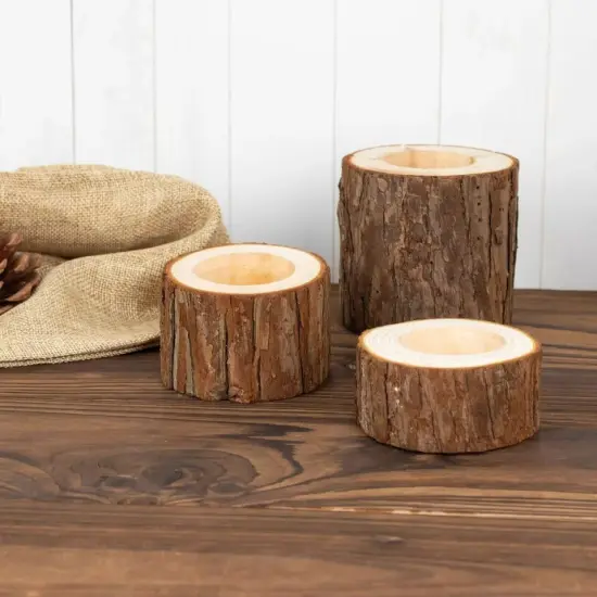 3 NATURAL Round Assorted Wood Slice Tea Light CANDLE HOLDERS {4}
