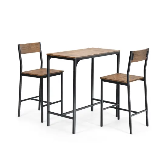 3 Pieces Bar Table Set with 2 Stools-Black {1}