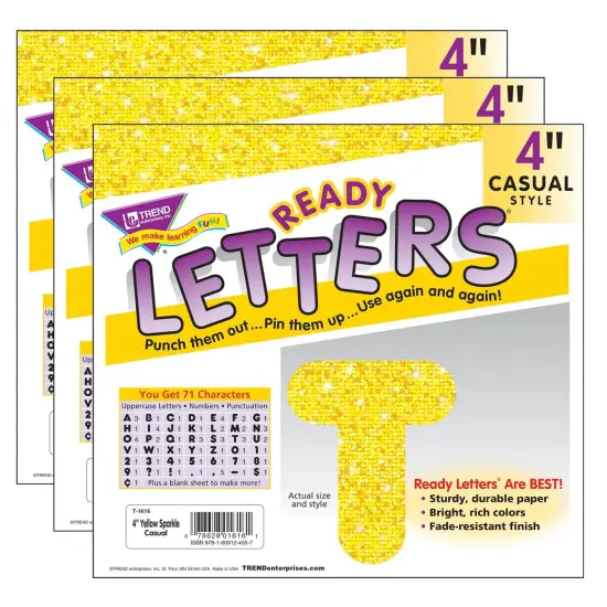 Yellow Sparkle 4" Casual Uppercase Ready Letters&reg;, 71 Per Pack, 3 Packs {1}