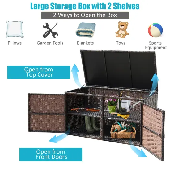 88 Gallon Garden Patio Rattan Storage Container Box Brown {5}