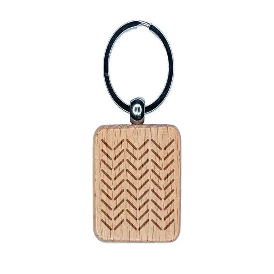 Herringbone Pattern Engraved Wood Square Keychain Tag Charm {1}
