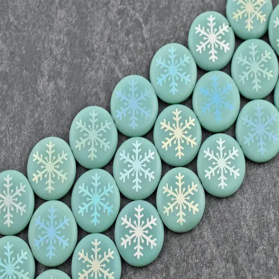 *8* 17mm Opaque Turquoise Satin AB Laser Tattoo Snowflake Coin Beads {4}