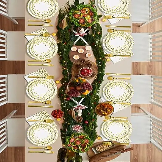 141 Pieces White Gold Party Supplies, Party Dinnerware Sets Include Paper Plates Napkins Cups Silverware, for Wedding Bridal Shower Engagement Birthday Parties Decoration -20 Serves {5}