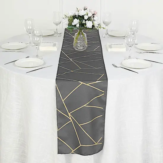 Geometric Polyester Table Runner Charcoal grey {1}