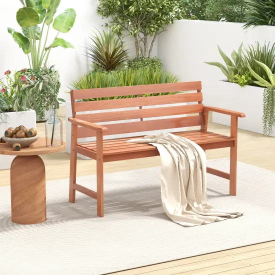 Patio Hardwood Bench Wood 2-seat Chair With Breathable Slatted Seat & Inclined Backrest {6}