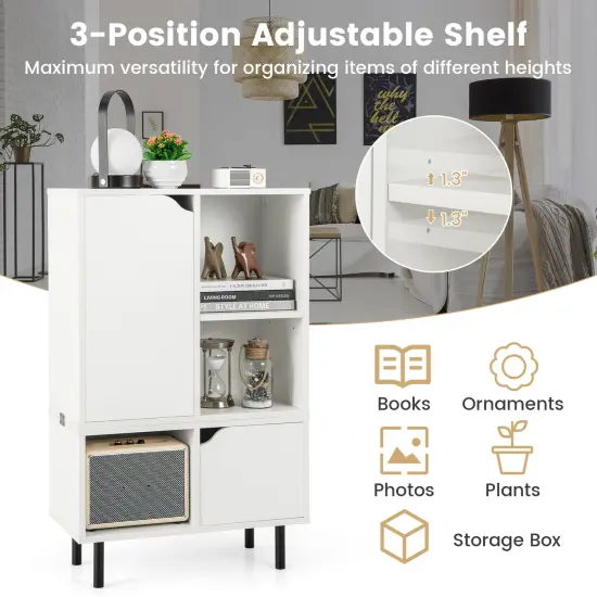 Stackable Bookcase With Adjustable Shelf And Cubes-white {6}