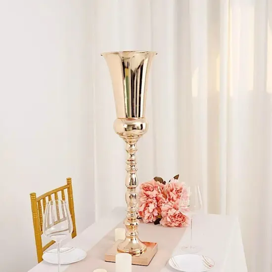 27" GOLD Metal Trumpet Wedding VASES Party {4}