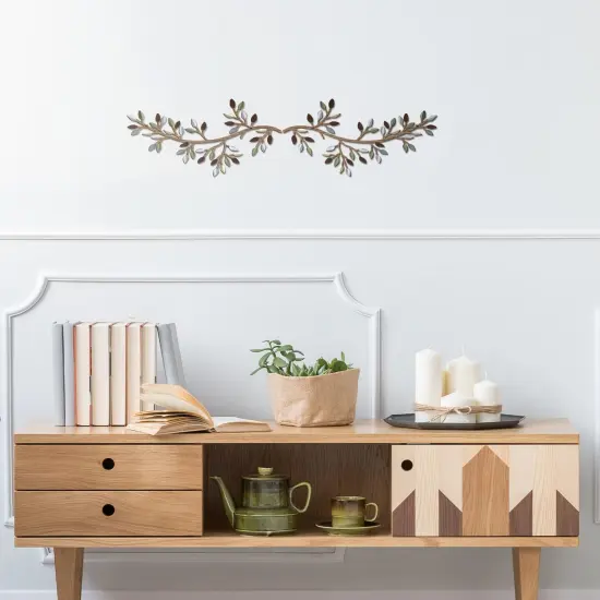 2 PCS Metal Tree Leaf Wall Decor Vine Olive Branch Wall Art Wrought Iron Scroll Sculptures Above the Bed, Living Room, Outdoor Decoration Multicolor {6}