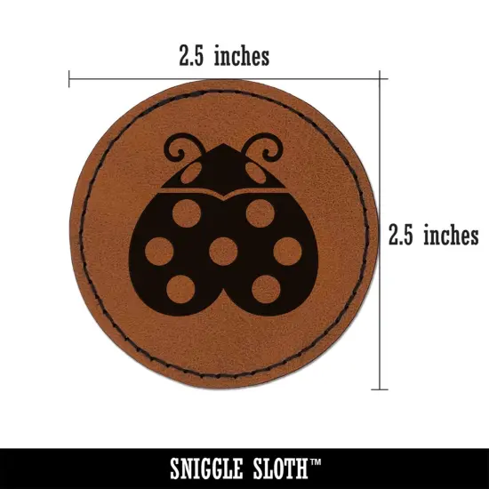 Love Bug Heart Shaped Ladybug Round Iron-On Engraved Faux Leather Patch Applique - 2.5" Brown {3}