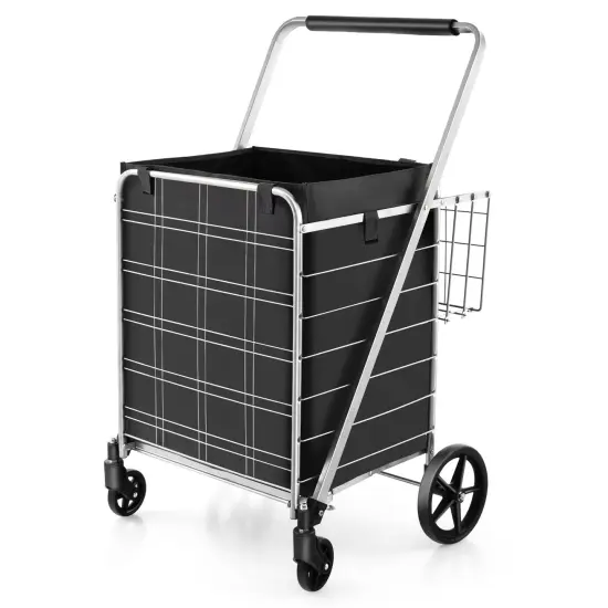 Folding Shopping Cart With Waterproof Liner Wheels And Basket-silver {1}